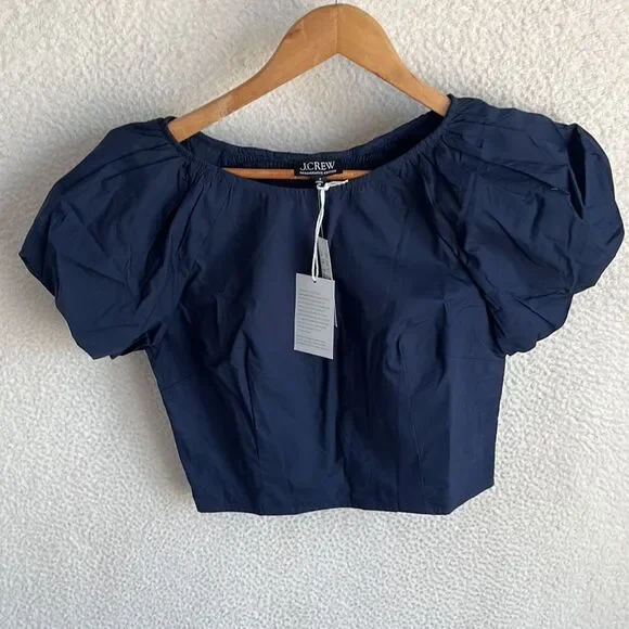 J. Crew Navy Puff Sleeve Blouse - Picture 2 of 9